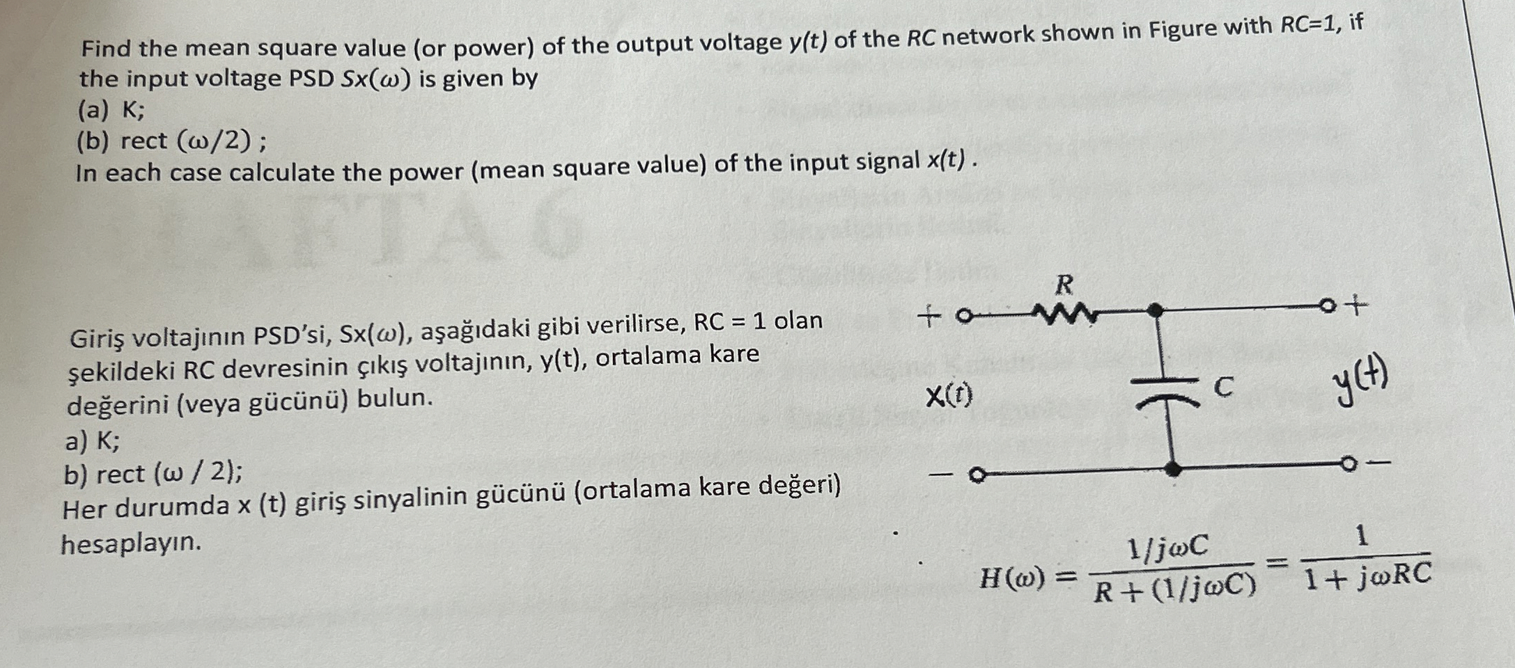 Find the mean square value ( or power ) of the