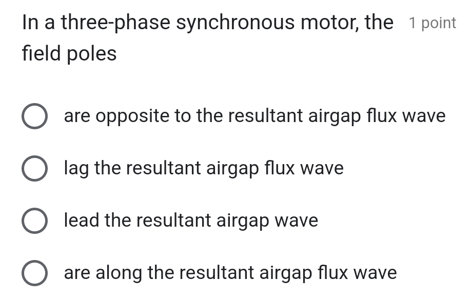 In a three - phase synchronous motor, the 1 point