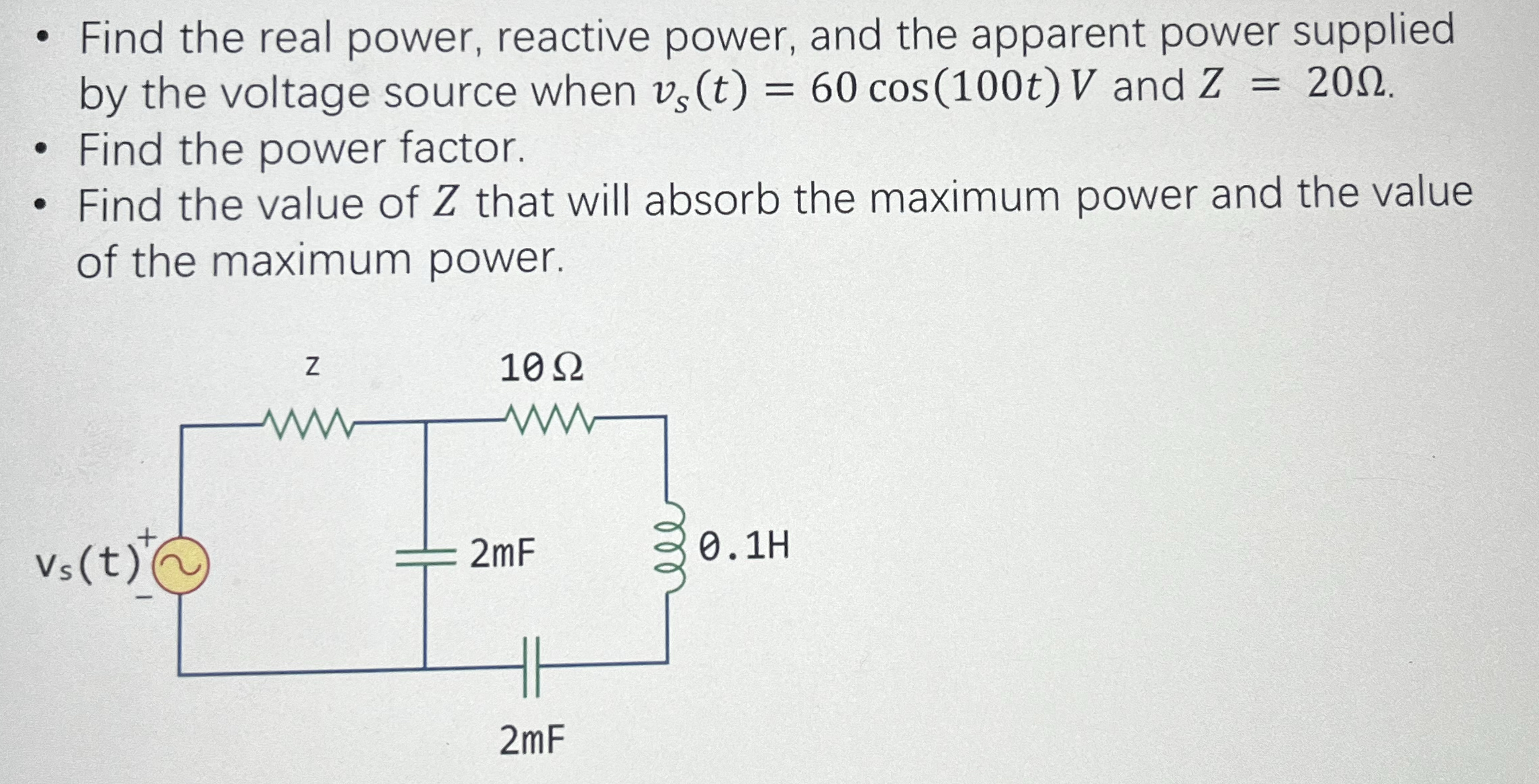 Find the real power, reactive power, and the