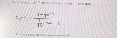 Find the inverse DTFT of the following spectrum [