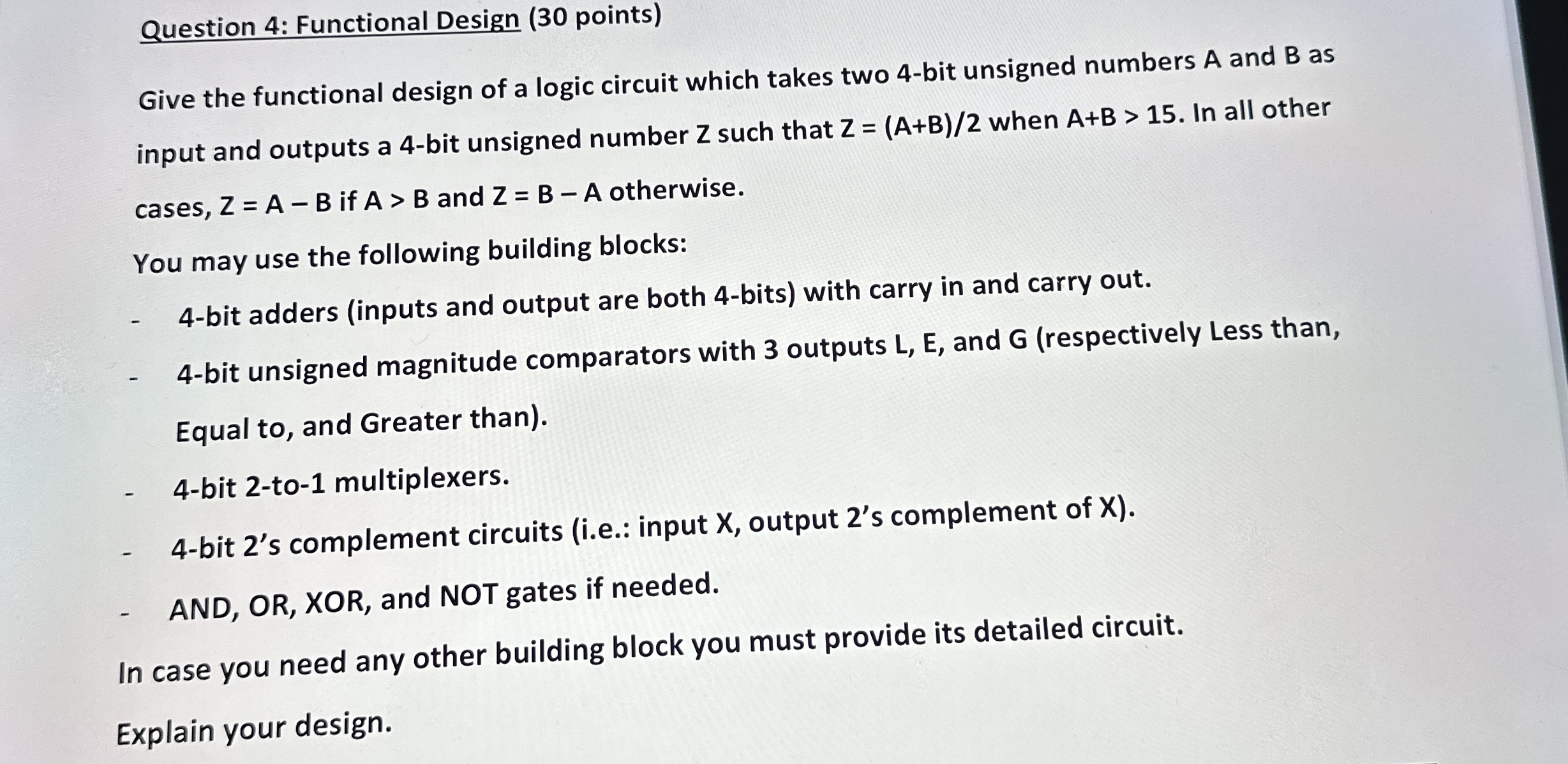 Question 4 : Functional Design ( 3 0 points )