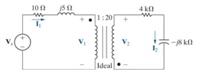 For the circuit, find the phasor voltage across a