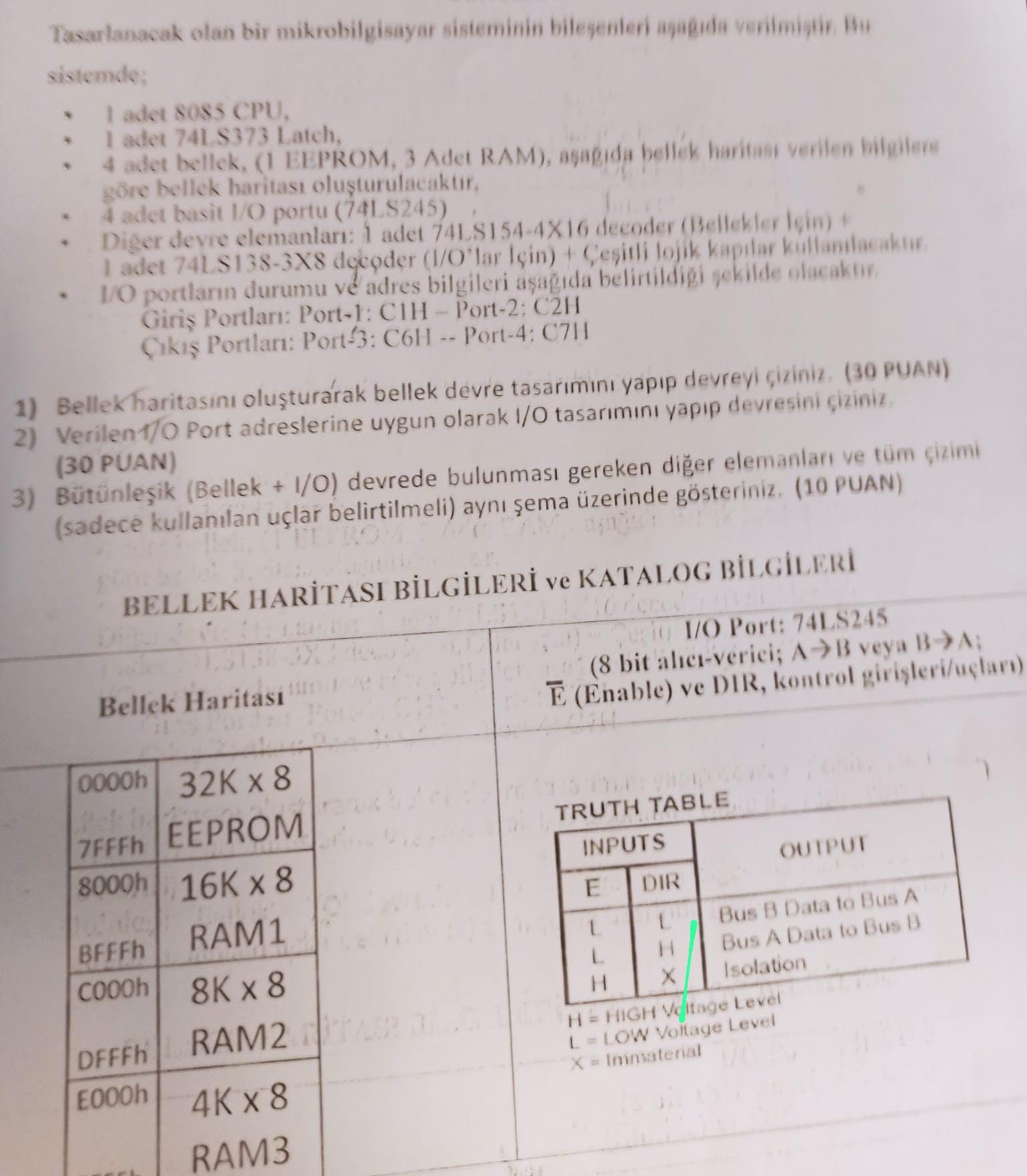 Tasarlanacak olan bir mikrobilgisayar sisteminin