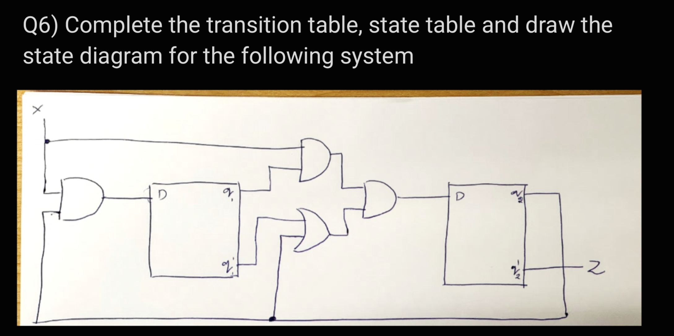1 Complete the transition table, state table and