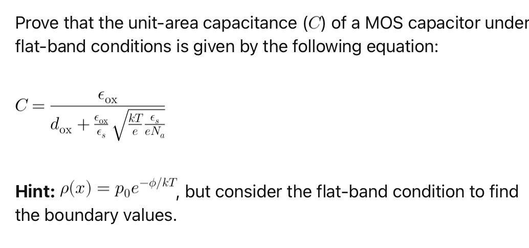 Prove that the unit - area capacitance ( C ) of a