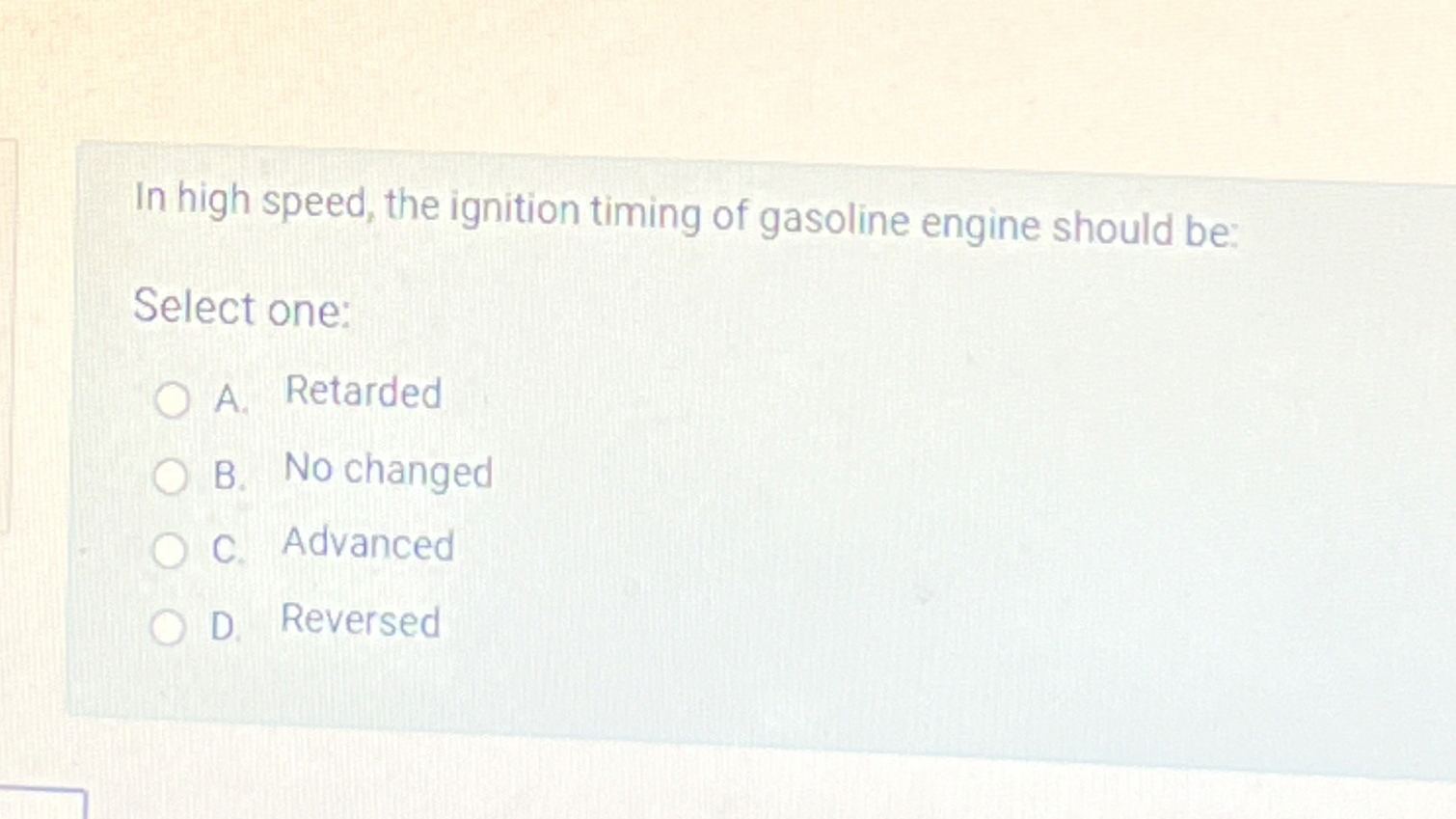 In high speed, the ignition timing of gasoline