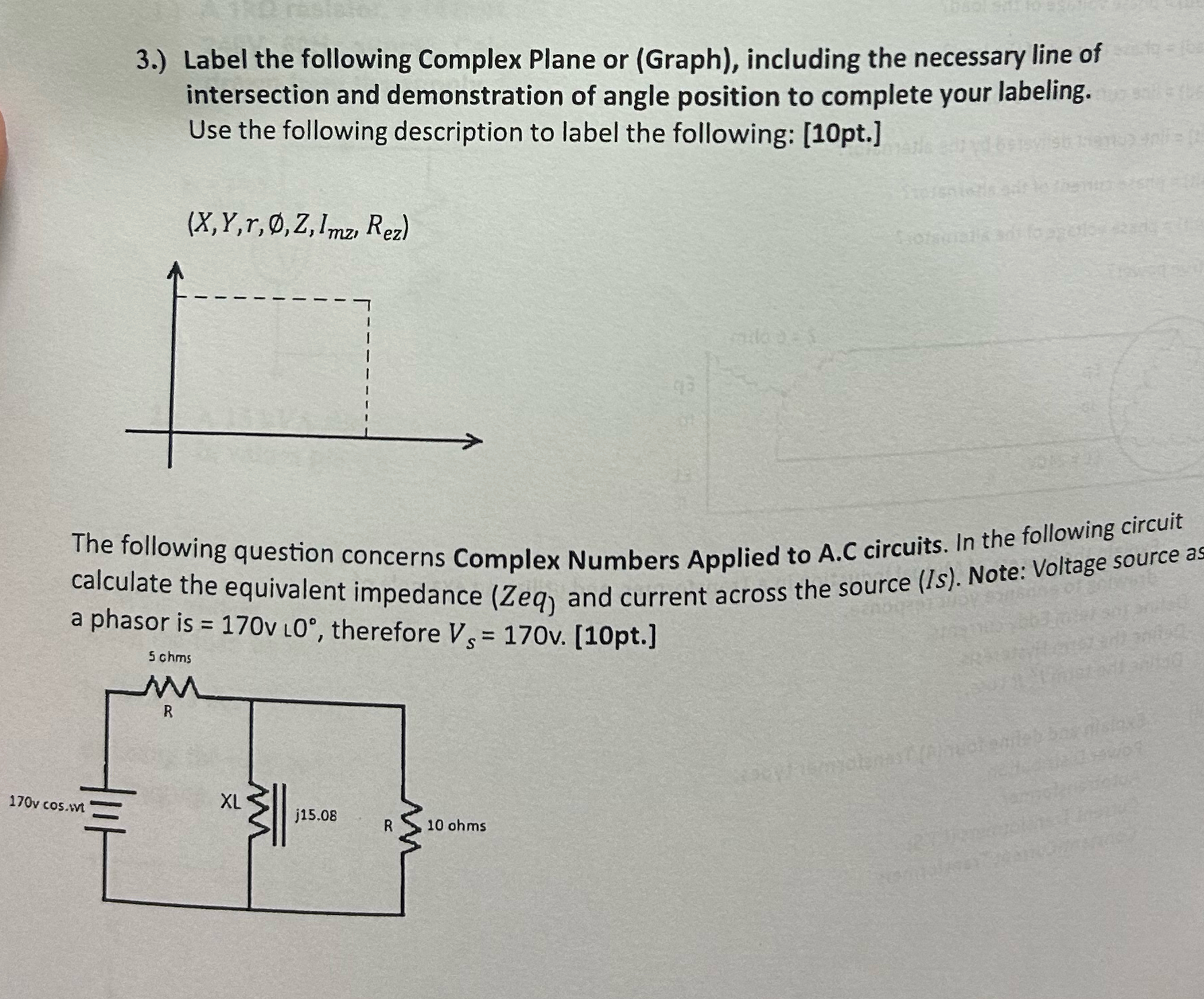 3 . ) Label the following Complex Plane or (