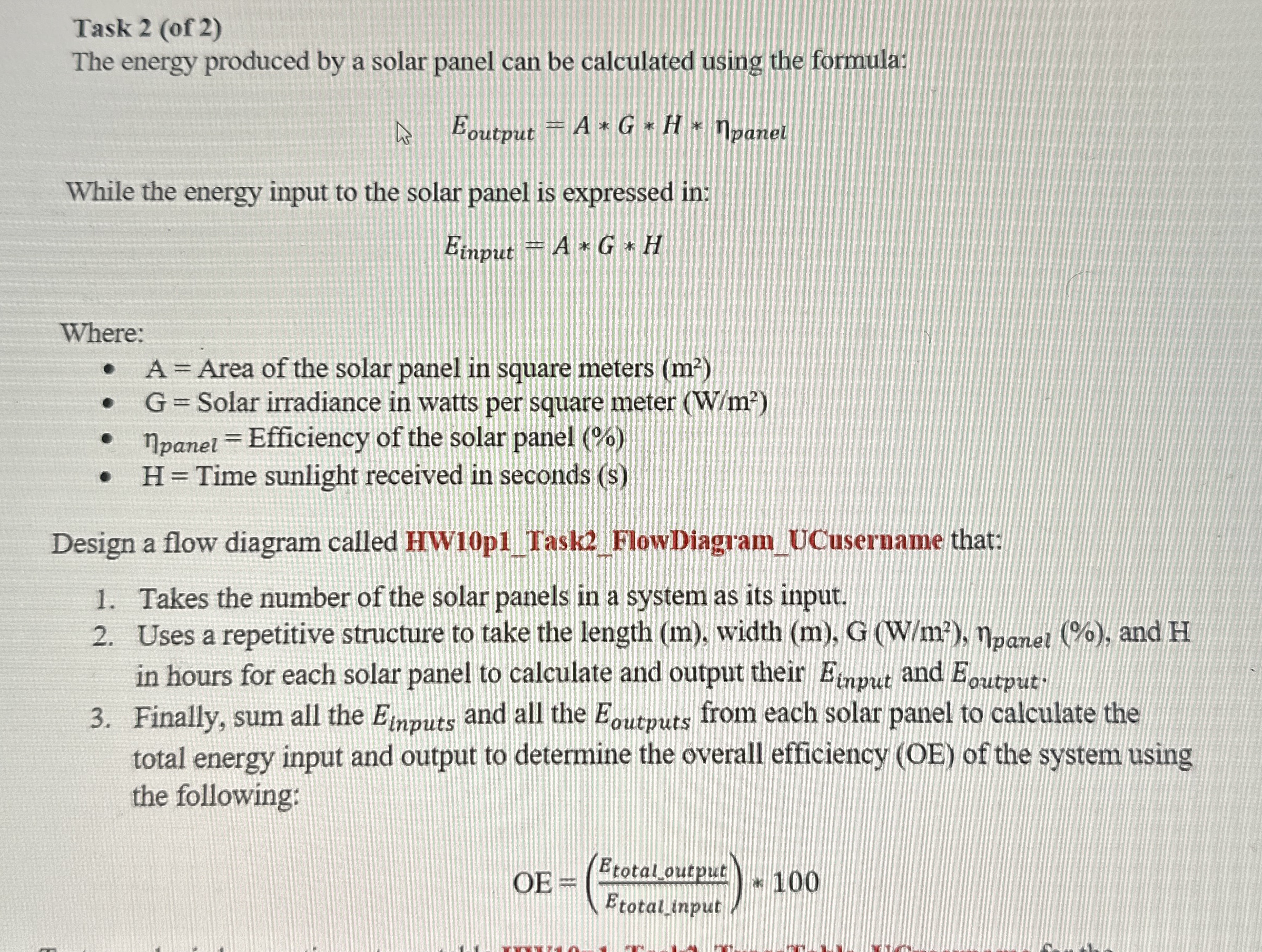 Task 2 ( of 2 ) The energy produced by a solar