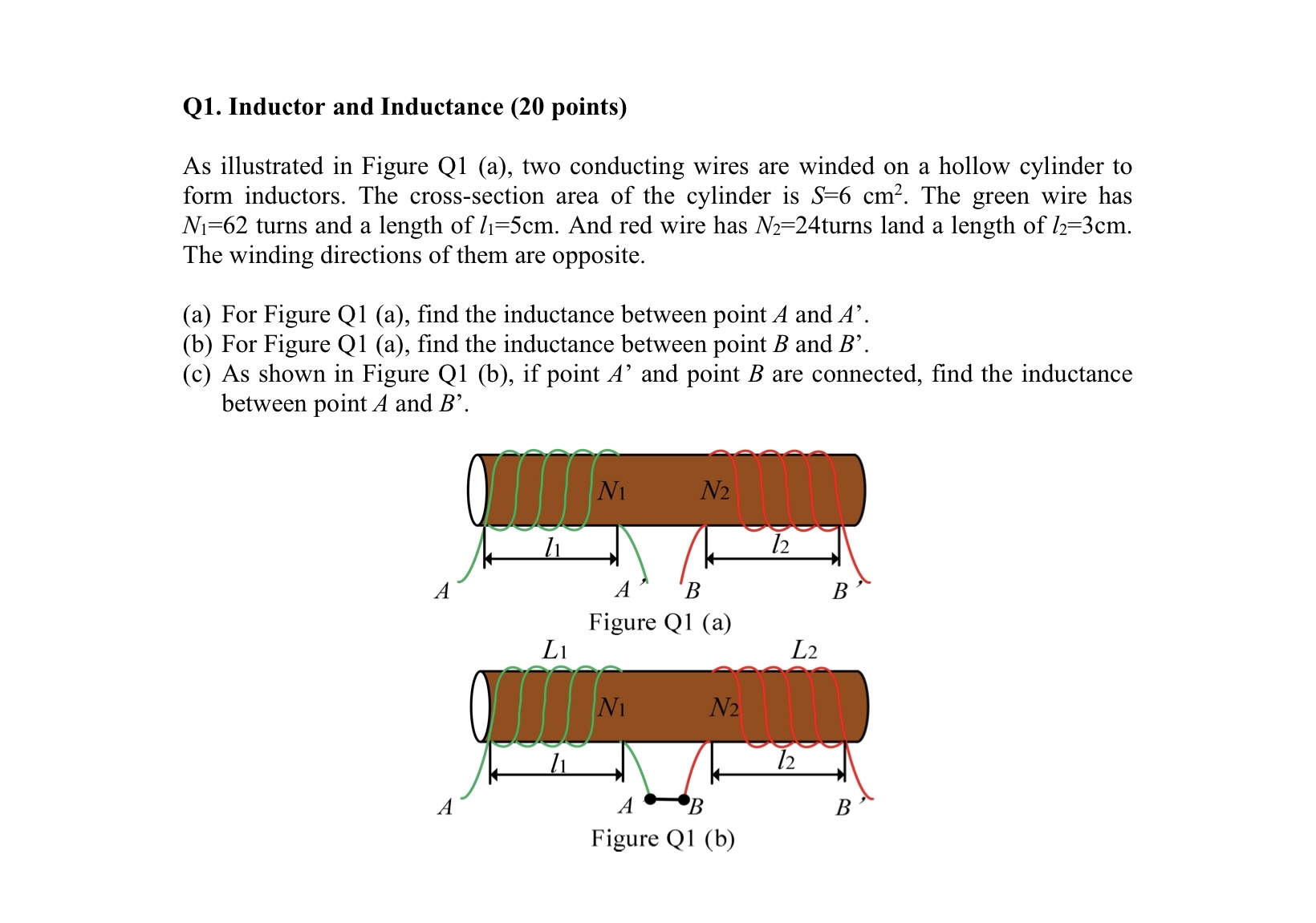 Q 1 . Inductor and Inductance ( 2 0 points ) As