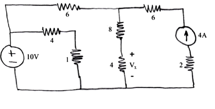 Find the value of voltage Vx using the Thevenin