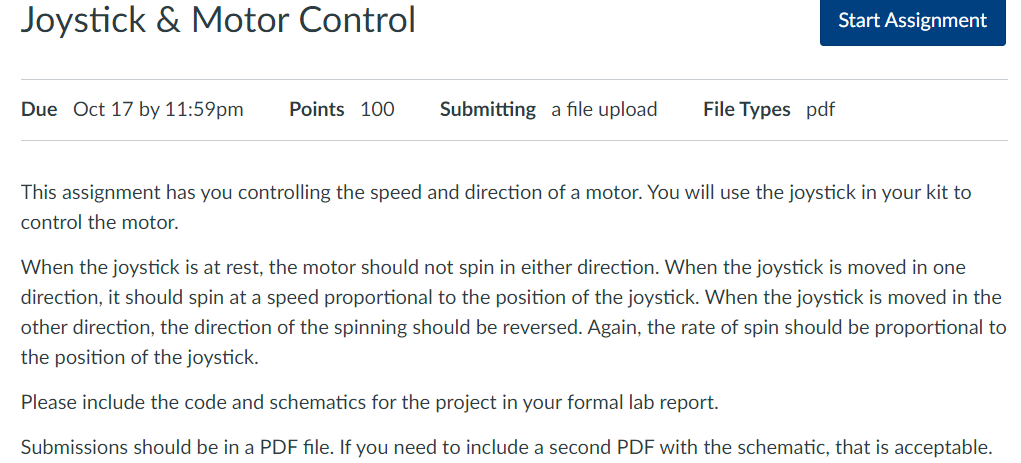 This assignment has you controlling the speed and