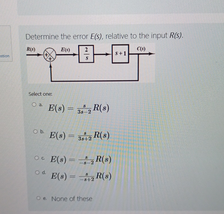 Determine the error E ( s ) , relative to the