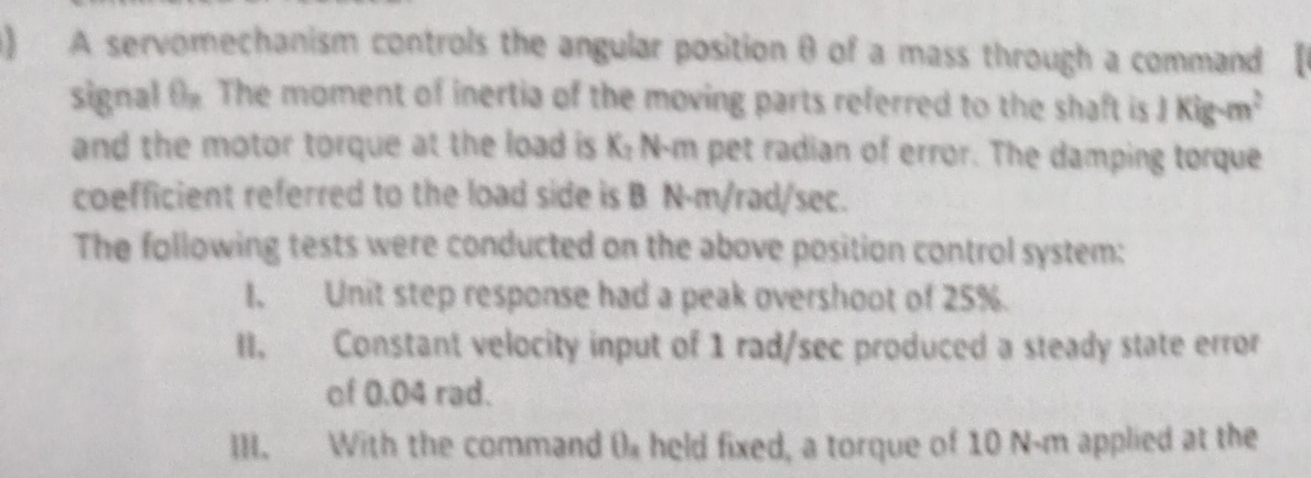 A servomechanism controls the angular position 8