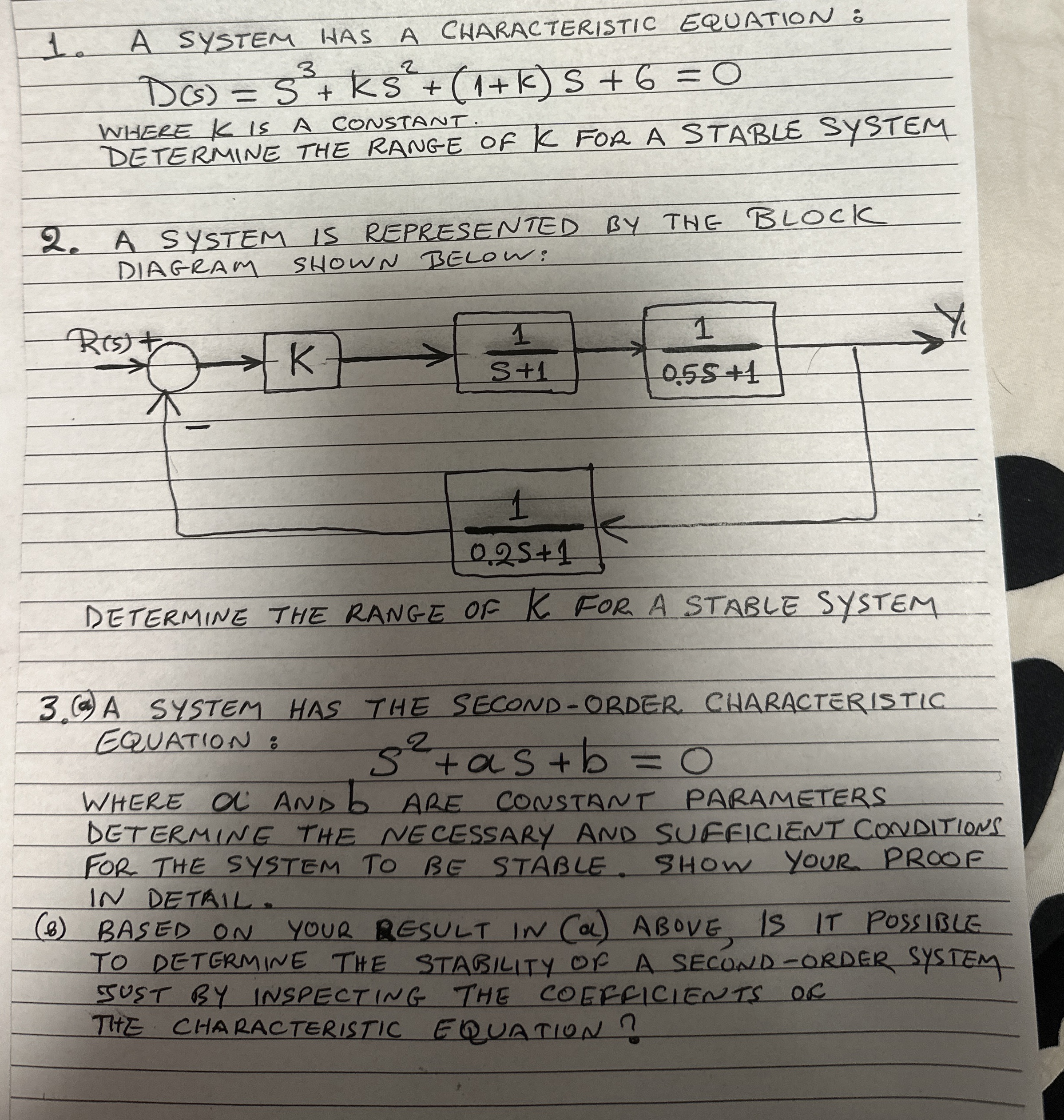 A SYSTEM WAS A CHARACTERISTIC EQUATION: D ( s ) =