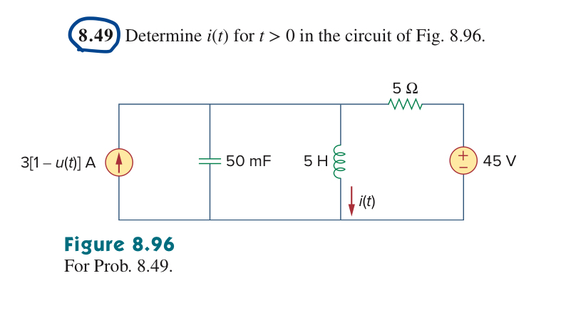 8 . 4 9 Determine i ( t ) for t > 0 in the