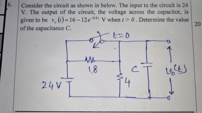 Consider the circuit as shown in below. The input