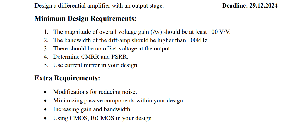 Design a differential amplifier with an output