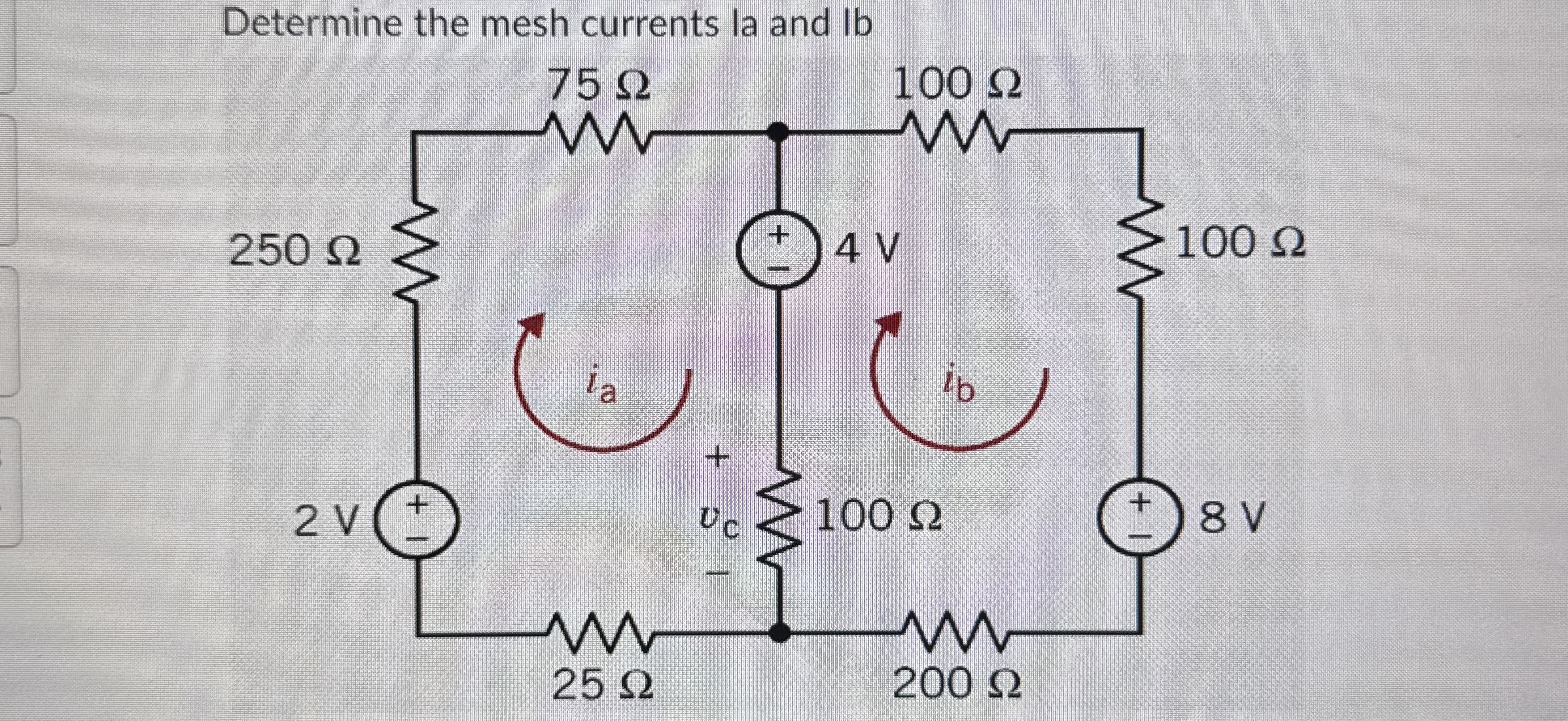 Determine the mesh currents la and lb