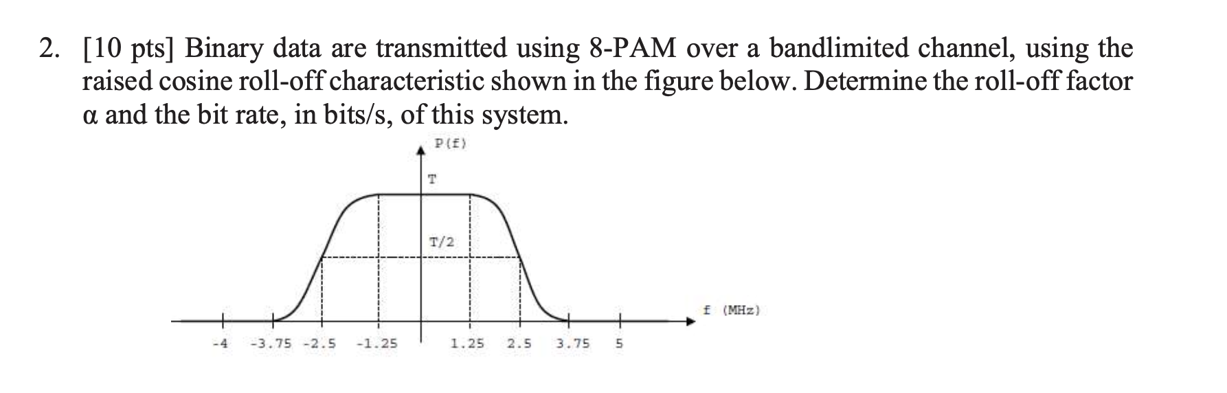 2 . [ 1 0 pts ] Binary data are transmitted using