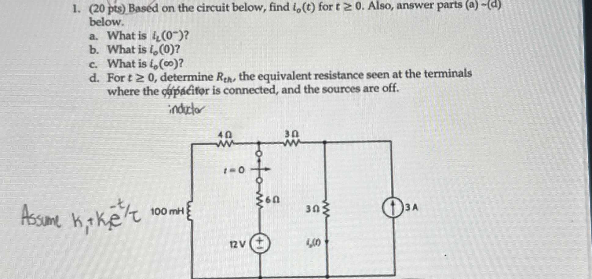 ( 2 0 pts ) Based on the circuit below, find i 0