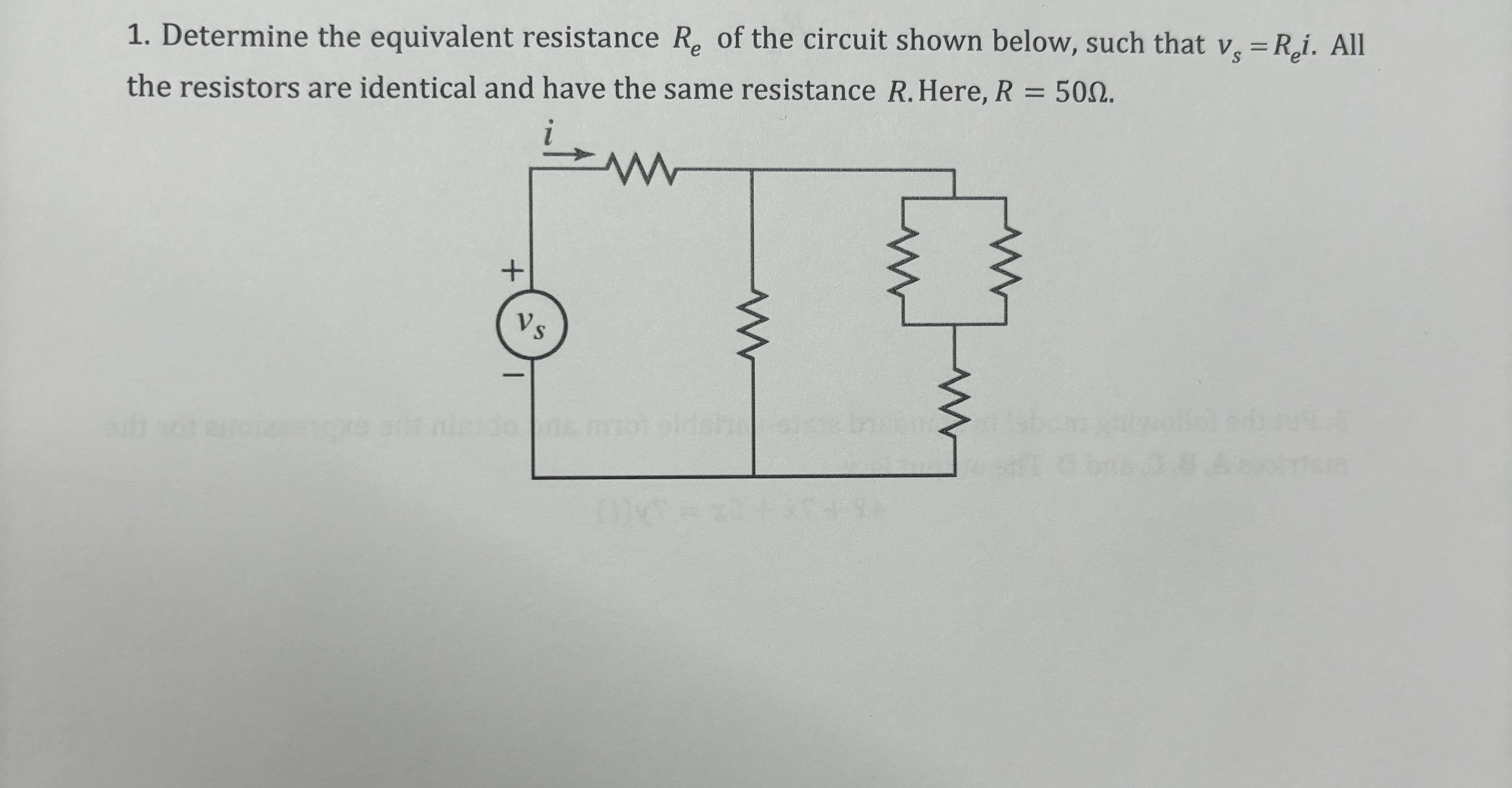 Determine the equivalent resistance R e of the