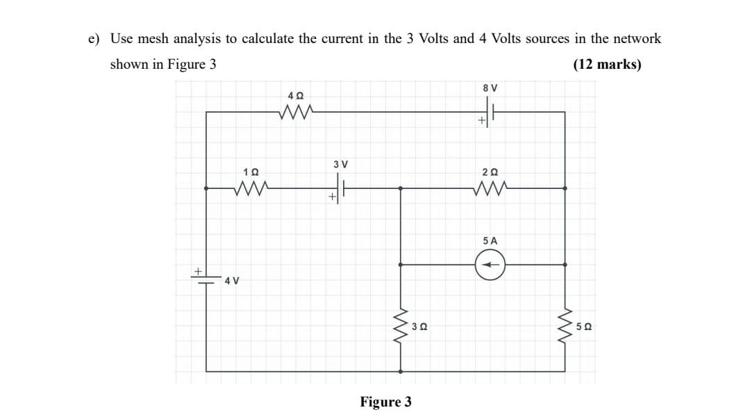 e ) Use mesh analysis to calculate the current in
