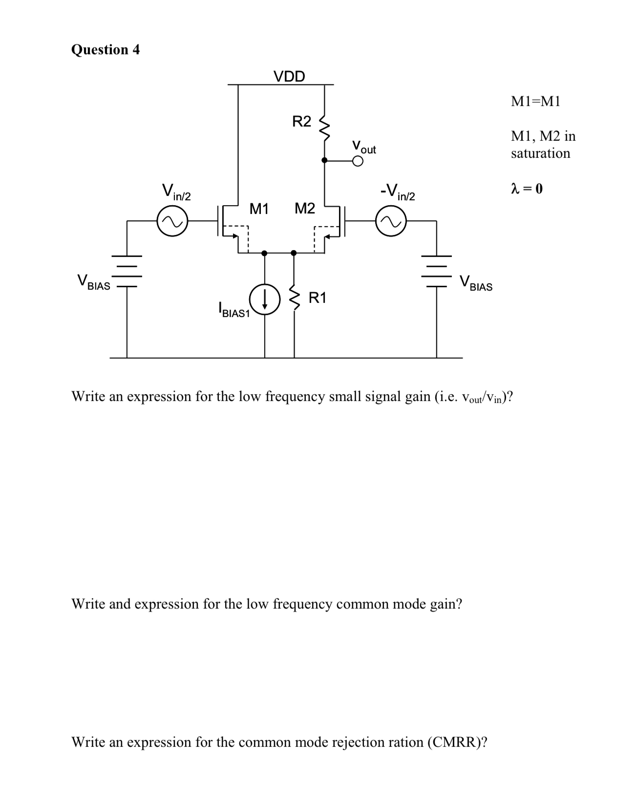 Ouestion 4 M 1 = M 1 M 1 , M 2 in saturation = 0