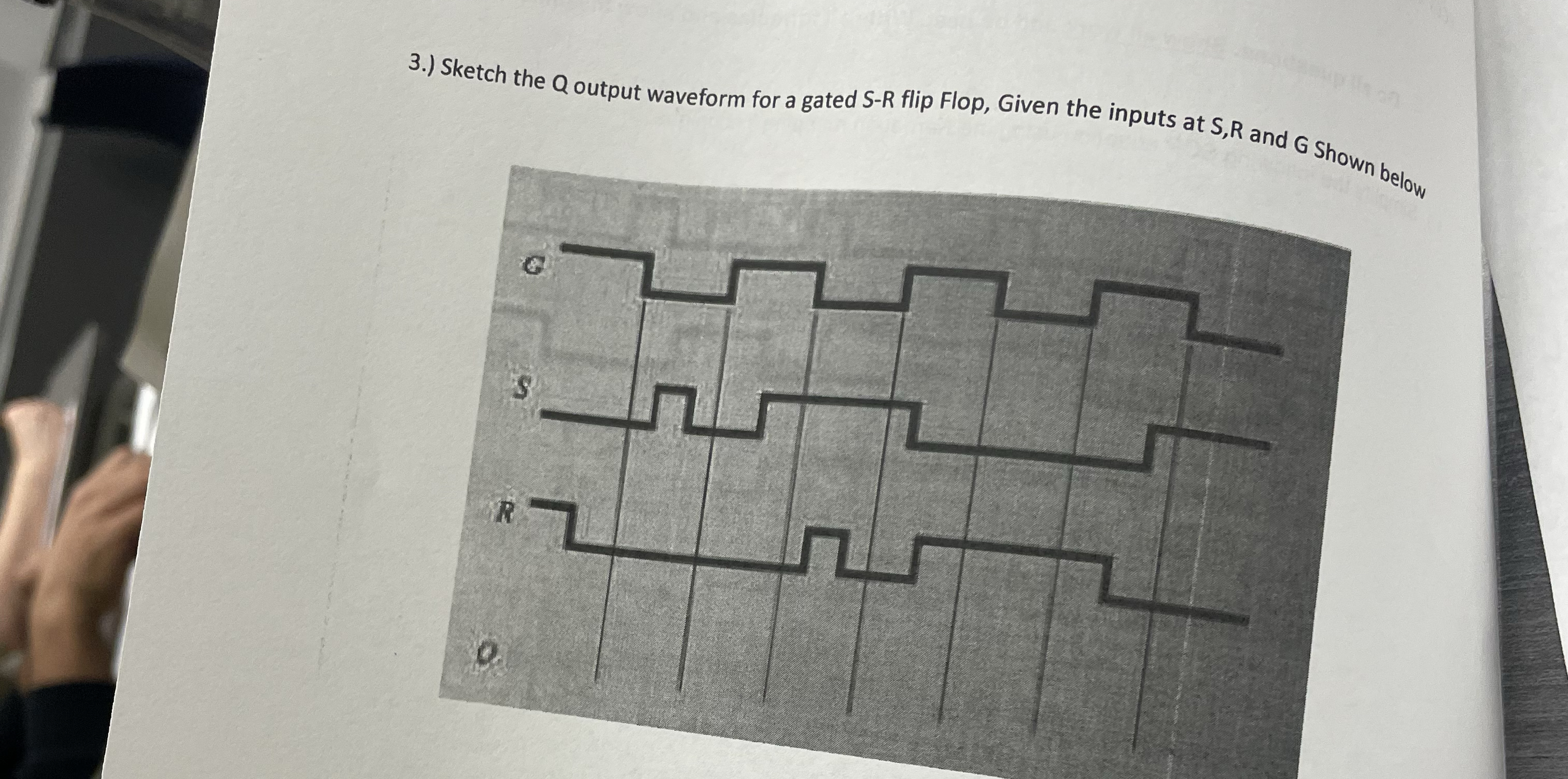 3 . ) Sketch the Q output waveform for a gated S