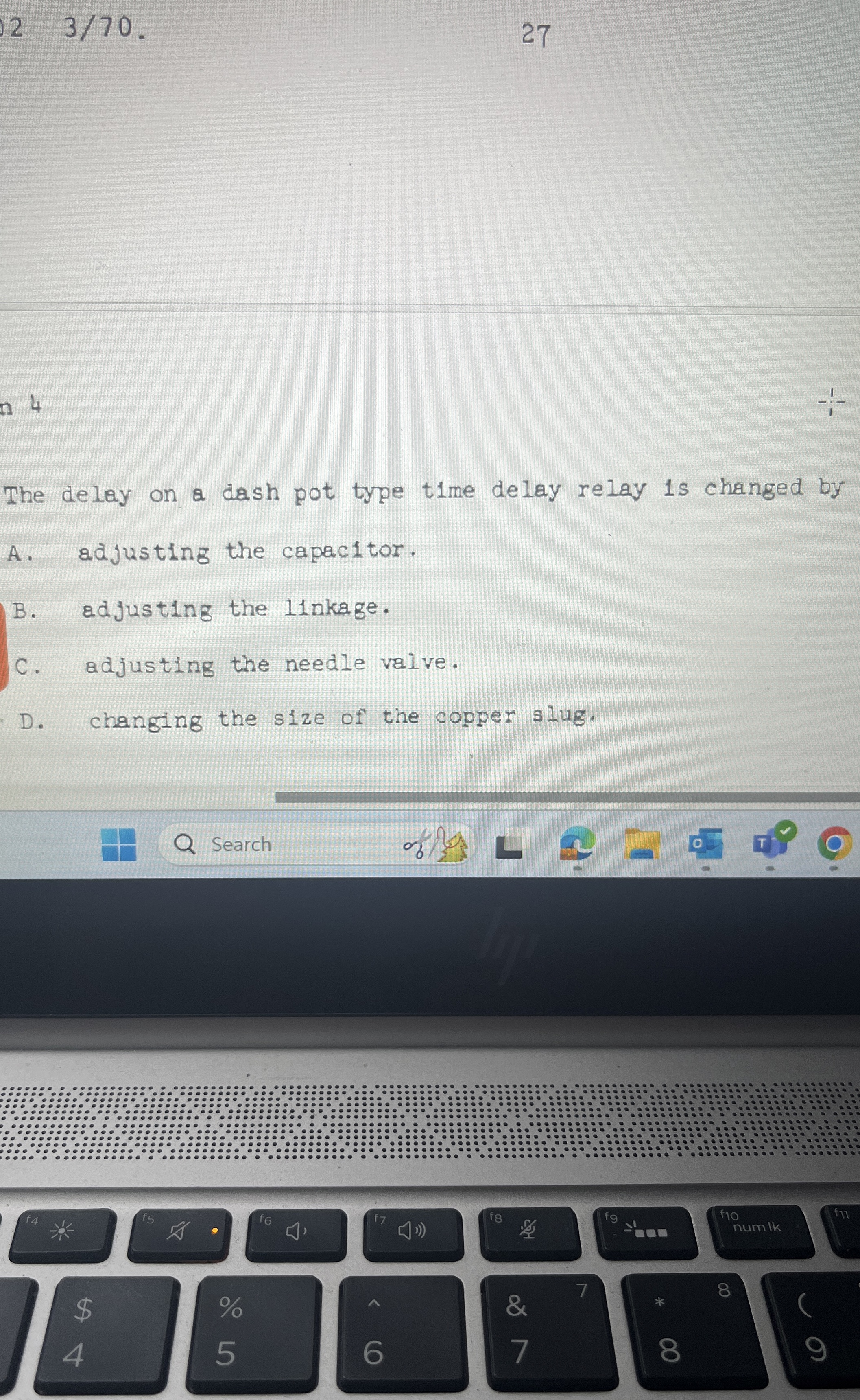 The delay on a dash pot type time delay relay is