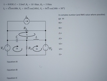 L = 0 . 0 2 H , C - 2 . 5 m F , R 1 = 1 0 0 h m ,