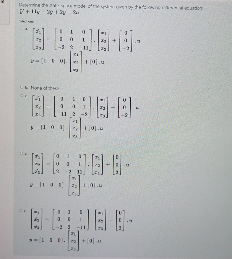 1 0 Determine the state - space model of the