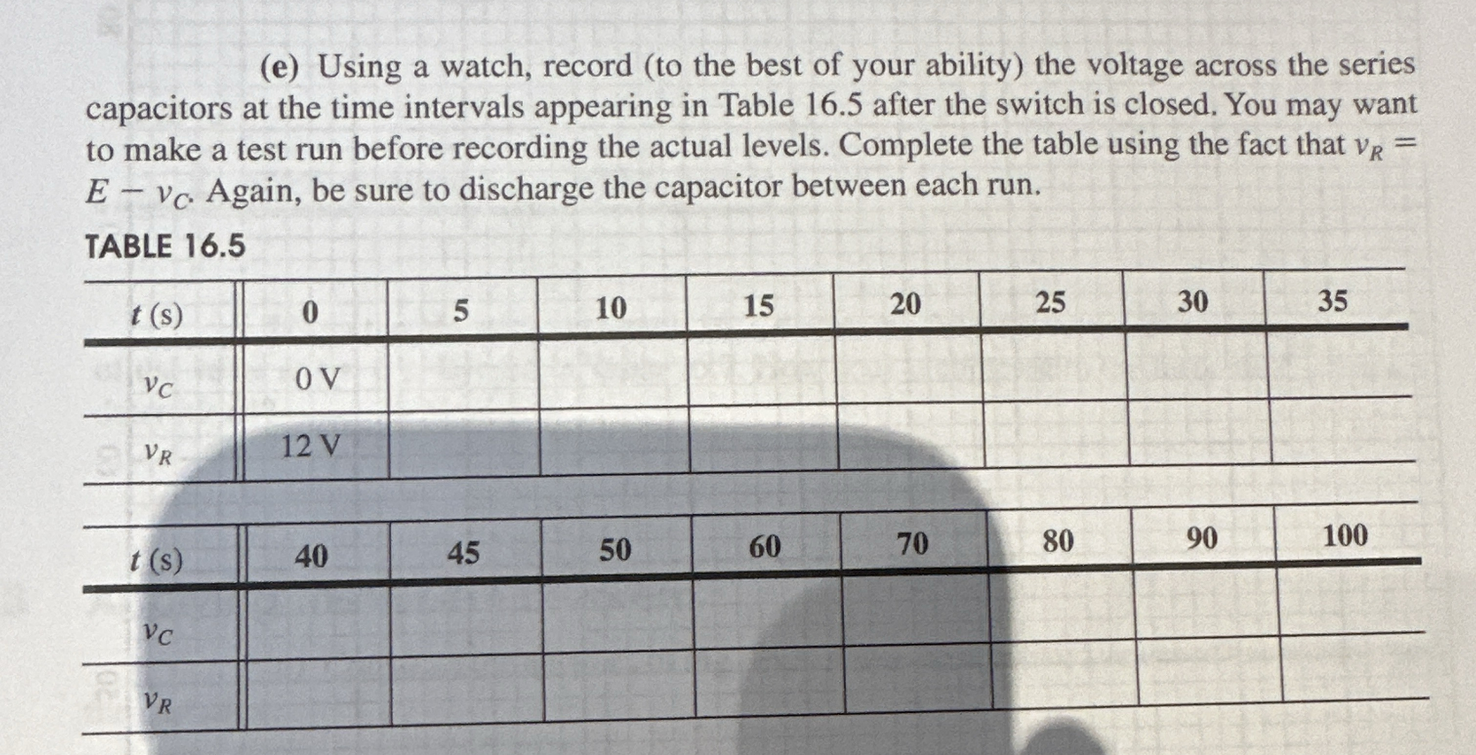 ( e ) Using a watch, record ( to the best of your