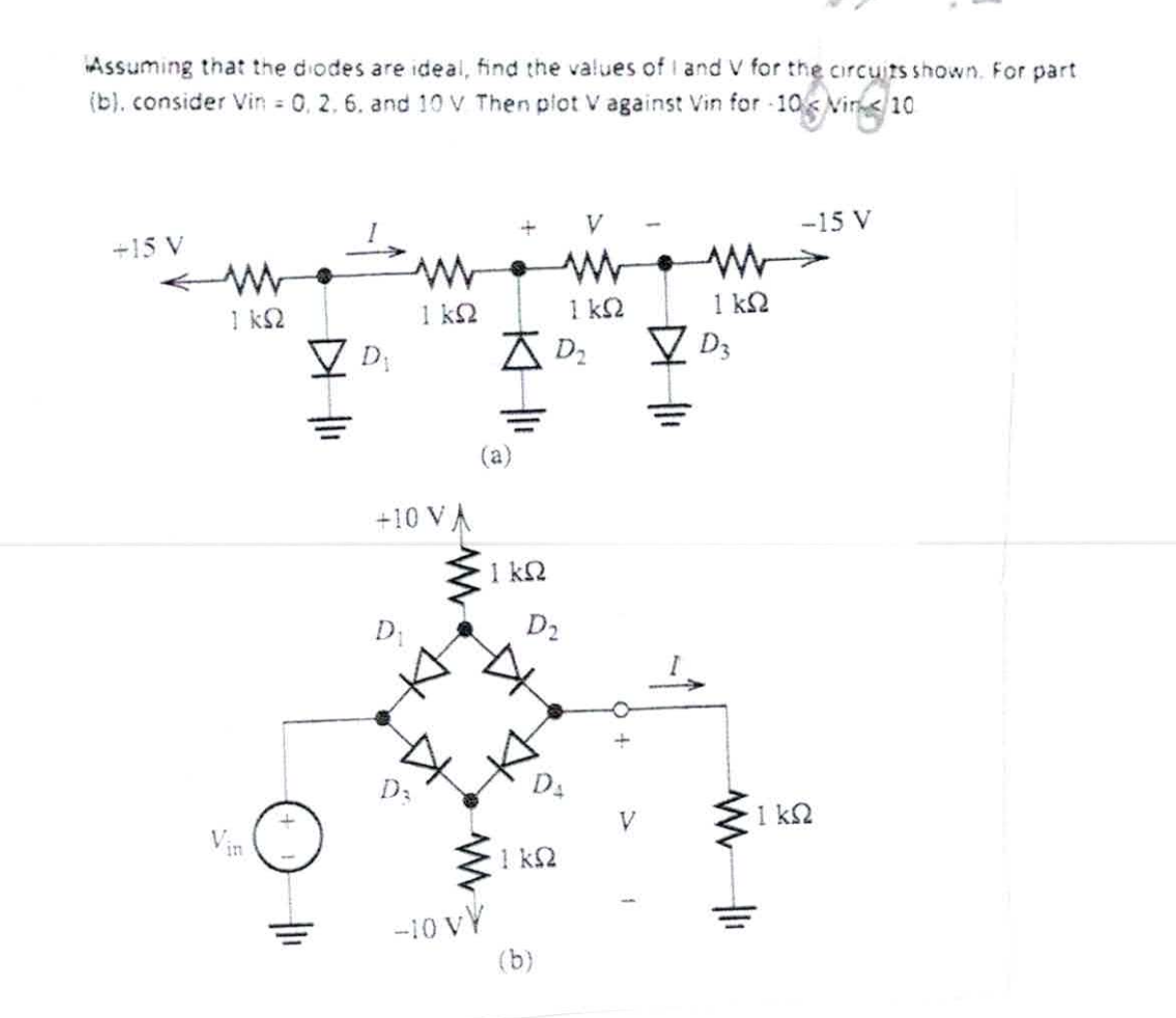 Assuming that the diodes are ideal, find the