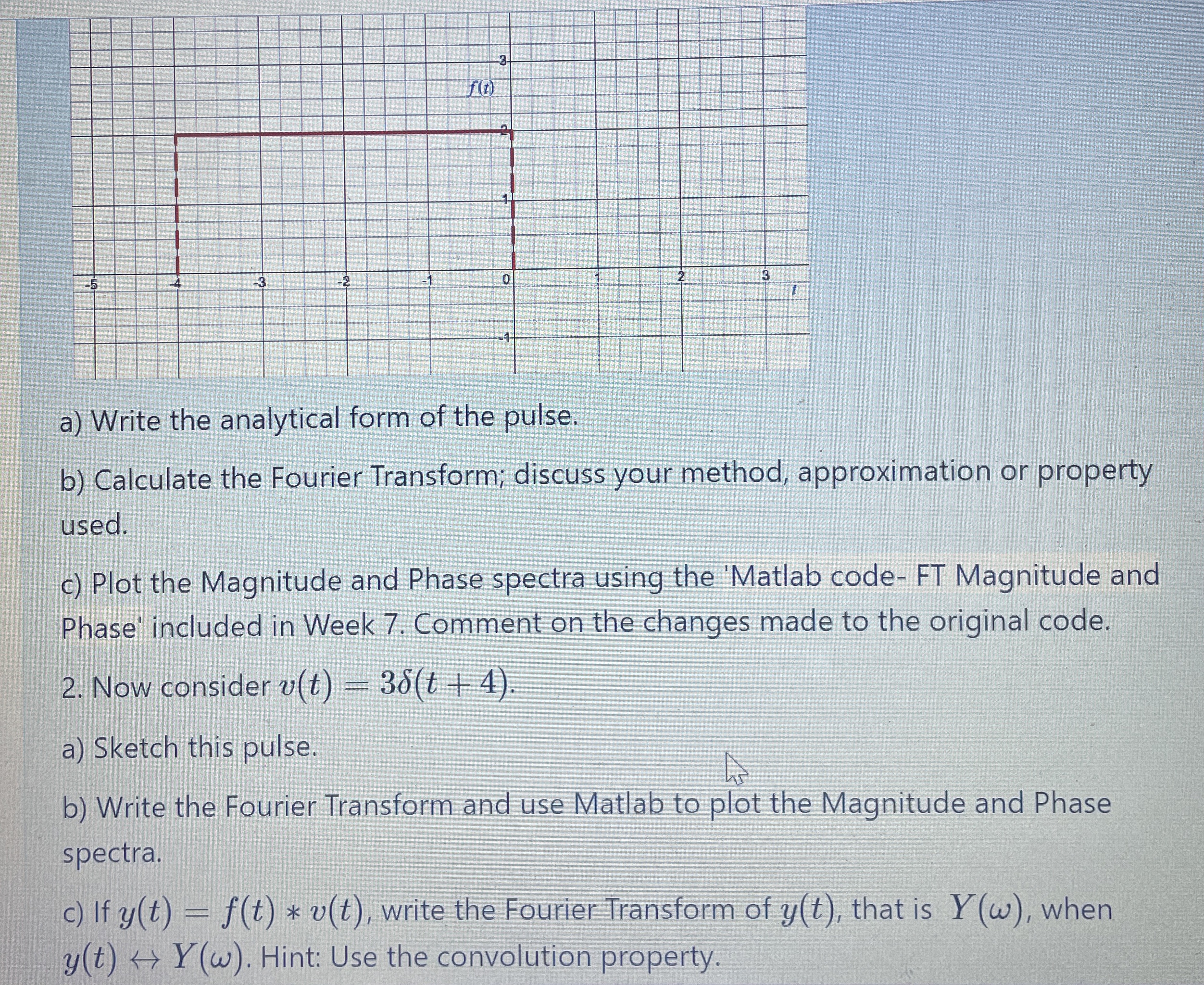 a ) Write the analytical form of the pulse. b )