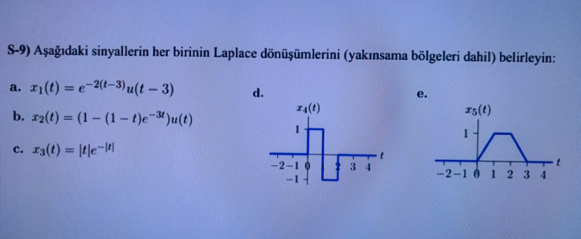 S - 9 ) A a daki sinyallerin her birinin Laplace