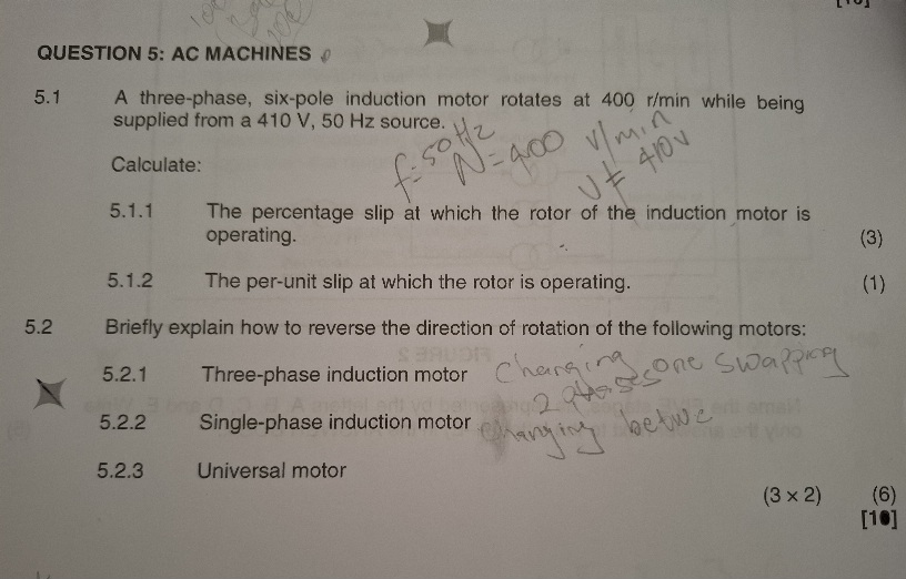 QUESTION 5 : AC MACHINES 5 . 1 A three - phase,