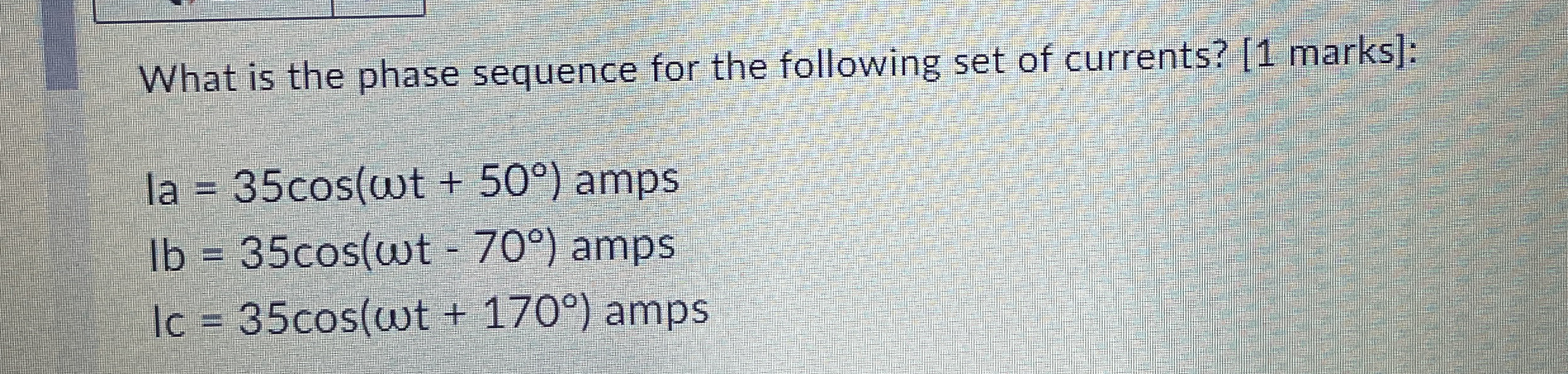 What is the phase sequence for the following set