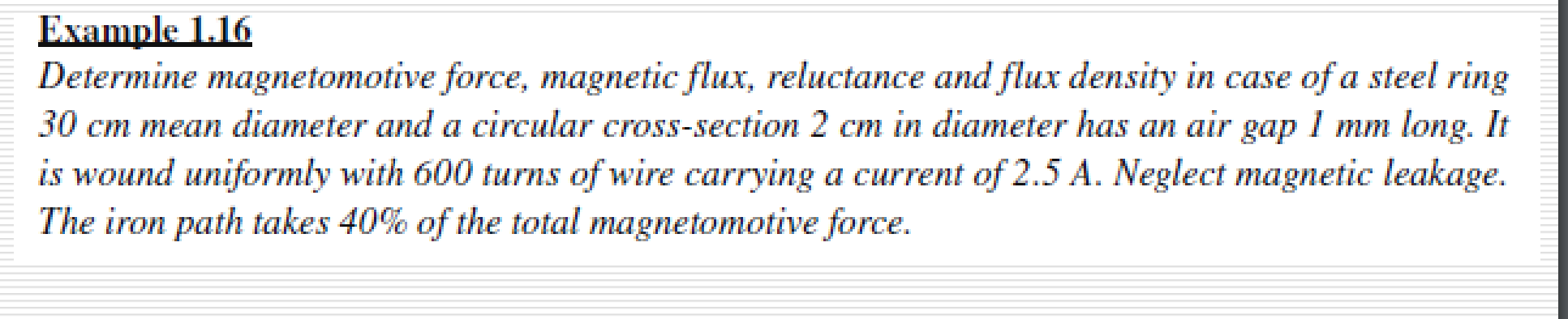 Example _ 1 . 1 6 Determine magnetomotive force,
