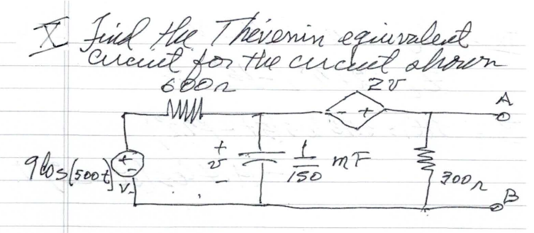X . Find the Thevening equivalent circuit for the