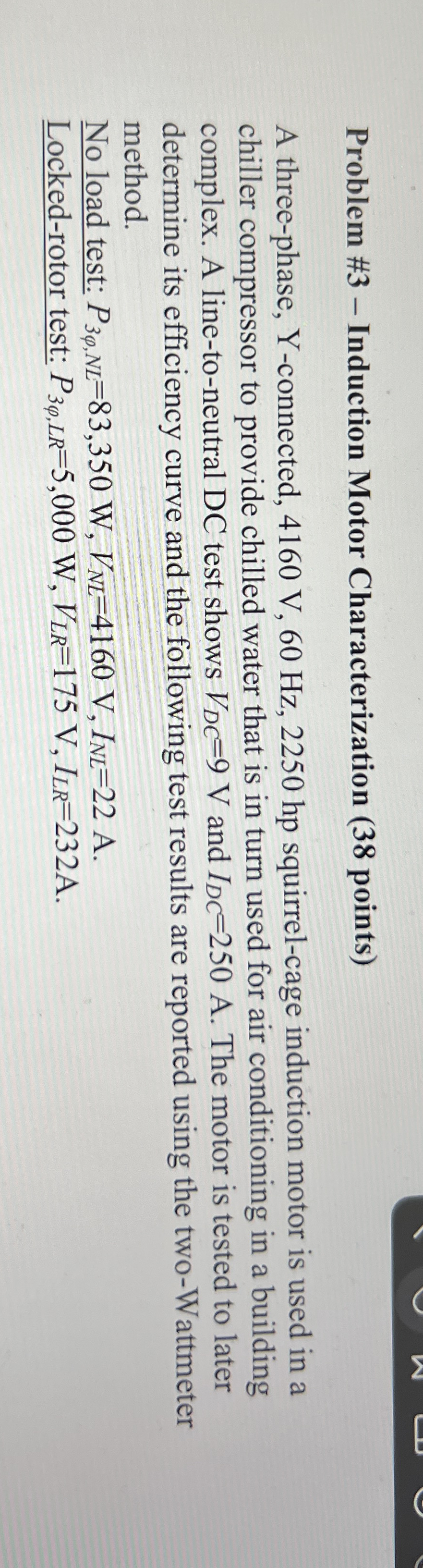 Problem # 3 - Induction Motor Characterization (