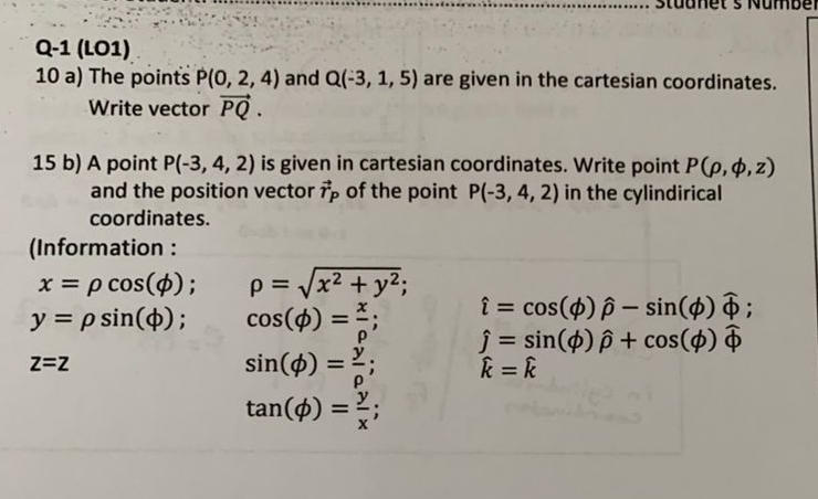 Q - 1 ( LO 1 ) 1 0 a ) The points P ( 0 , 2 , 4 )