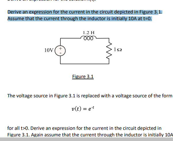 Derive an expression for the current in the