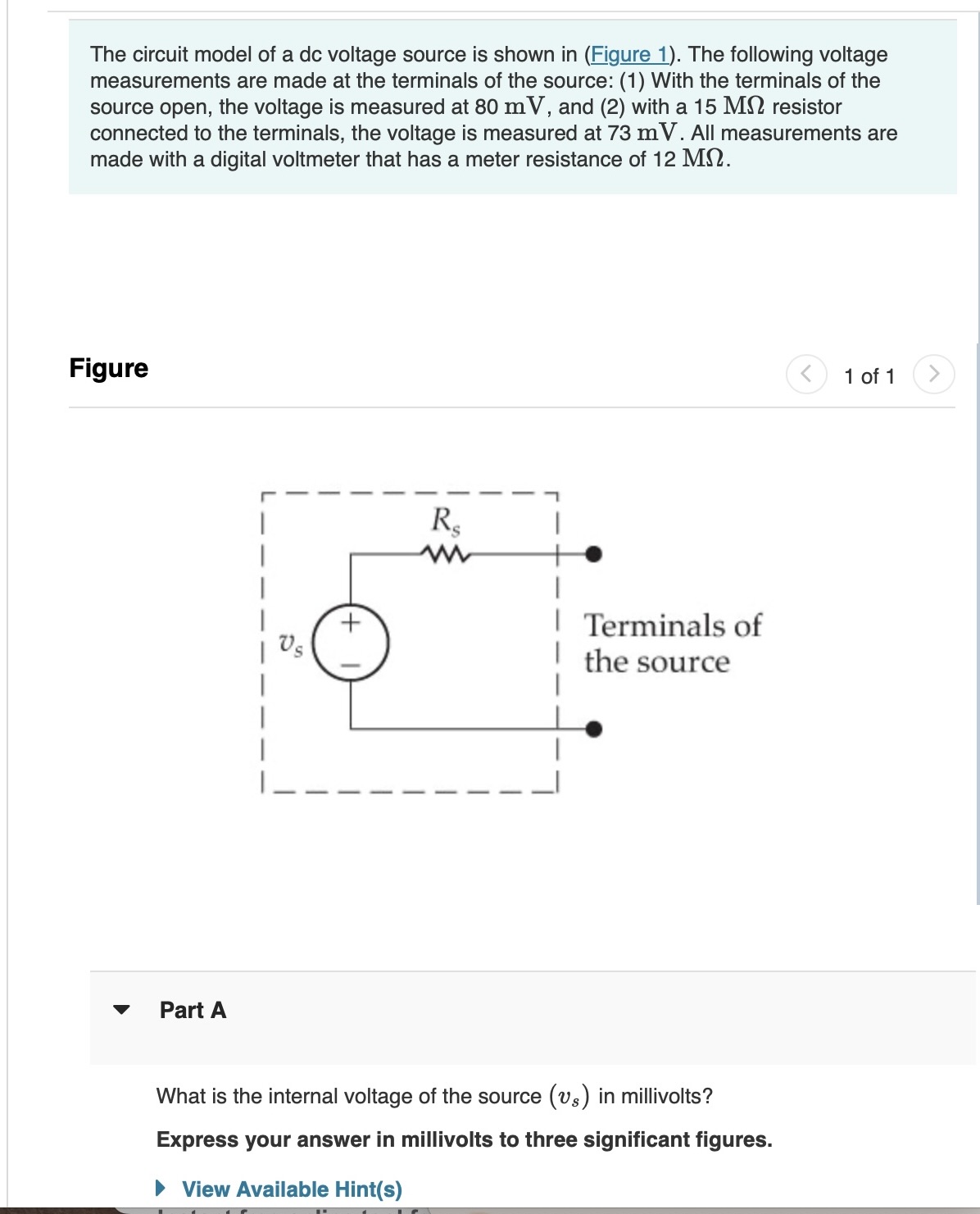 The circuit model of a dc voltage source is shown