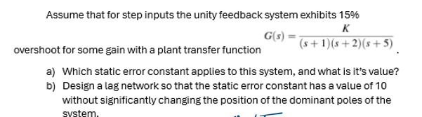 Assume that for step inputs the unity feedback