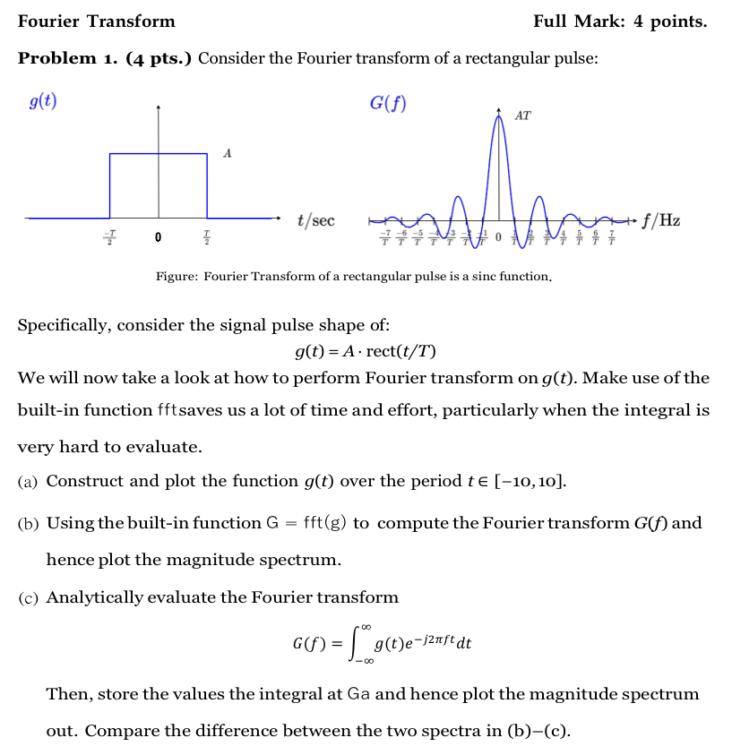Fourier Transform Full Mark: 4 points. Problem 1