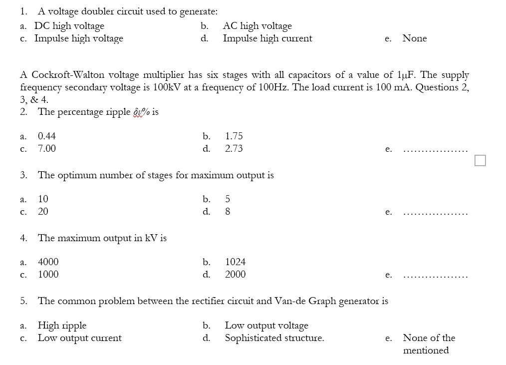 A voltage doubler circuit used to generate: a .