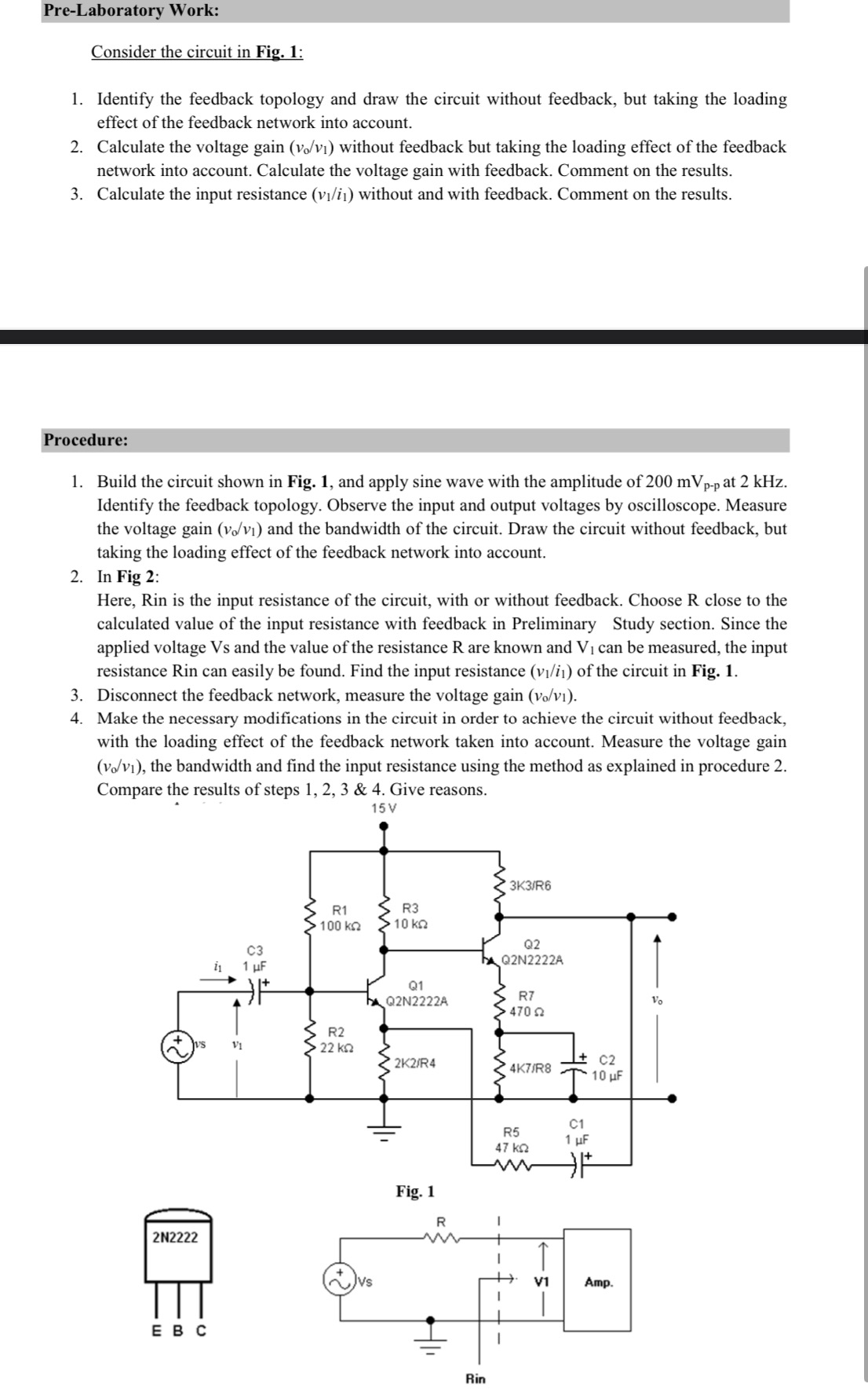 Pre - Laboratory Work: Consider the circuit in