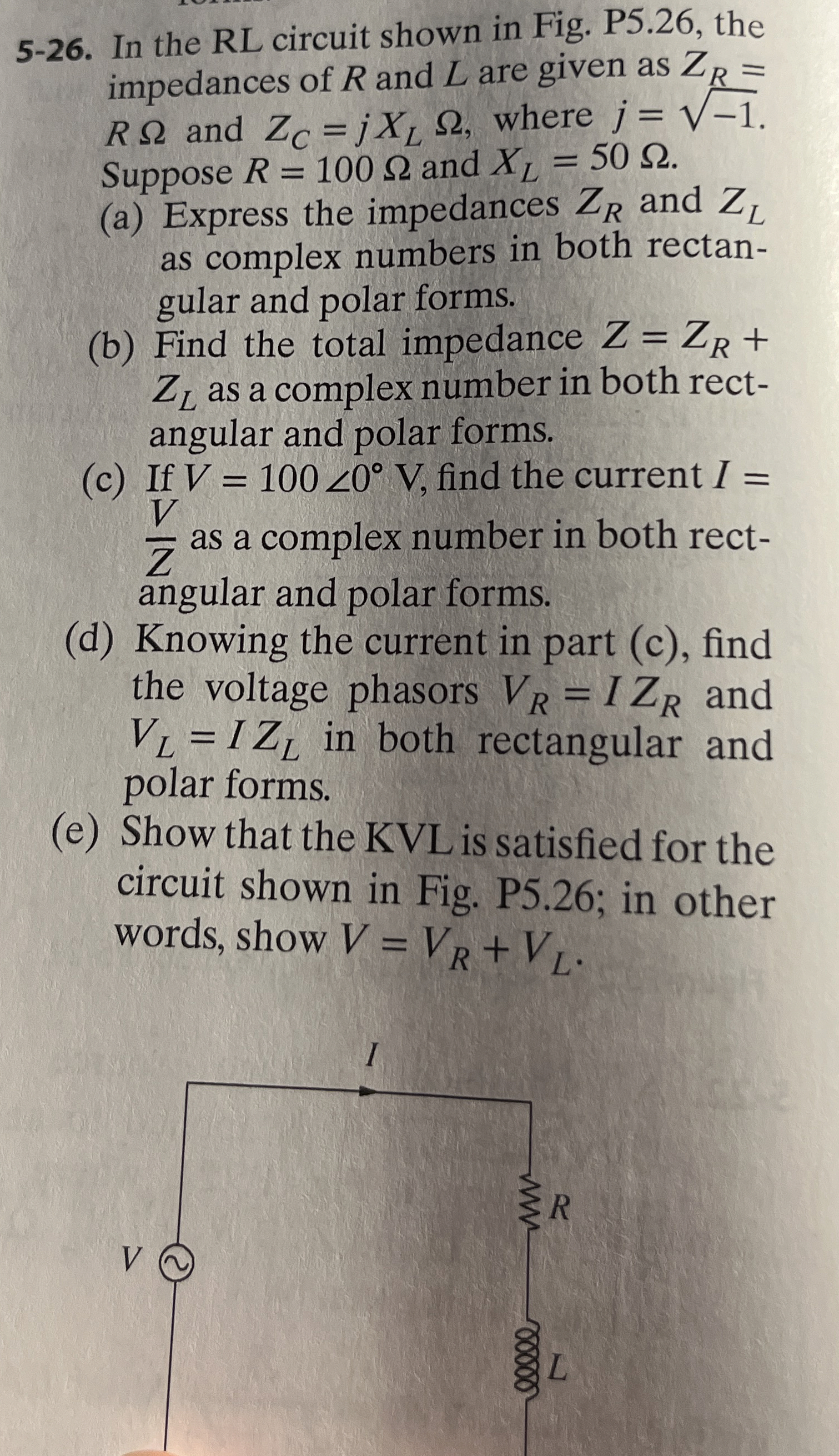 5 - 2 6 . In the RL circuit shown in Fig. P 5 . 2