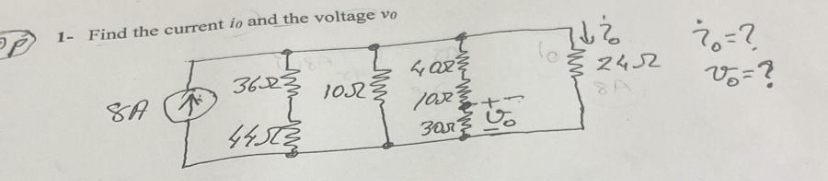 ( a ) 1 - Find the current i o and the voltage v