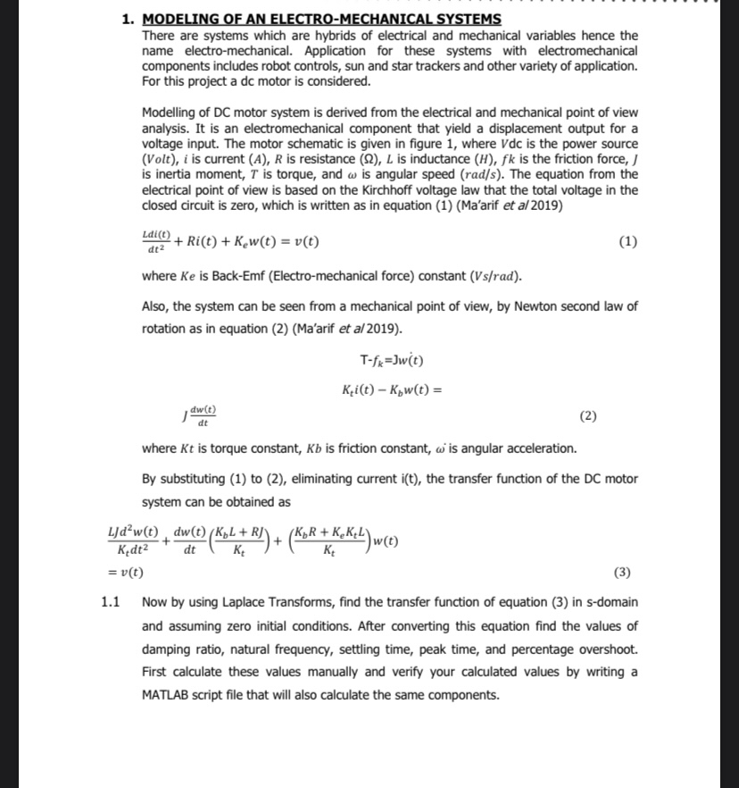 MODELING OF AN ELECTRO - MECHANICAL SYSTEMS There